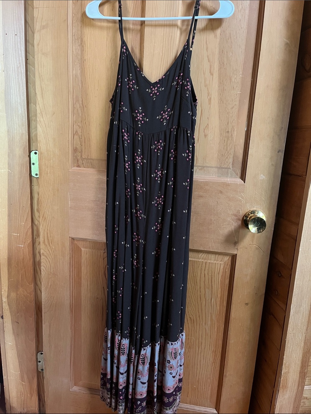 Natural Life Burgundy Maxi Romper with Pink Floral Print